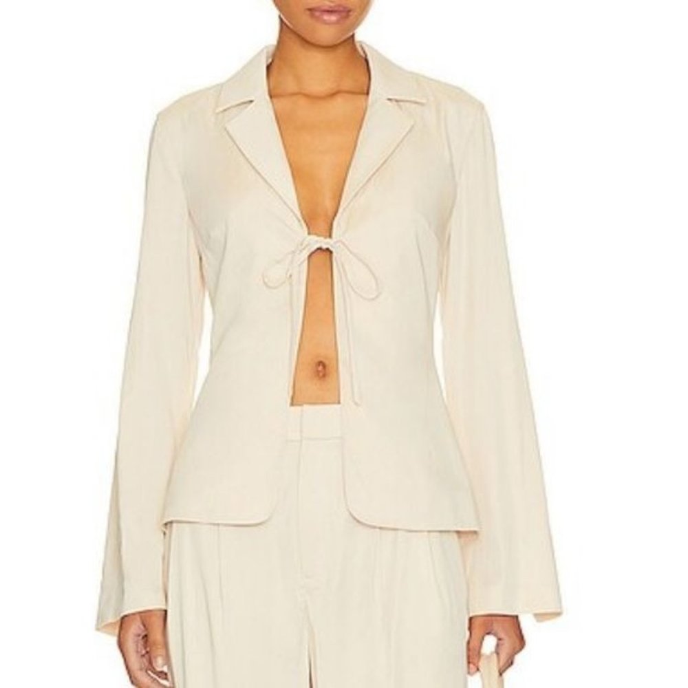 LPA Franca Tie Front Blazer Top Bone Satin Size Small